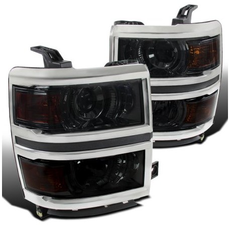 2014-2015 chevy silverado chrome smoke projectors headlights with leds
